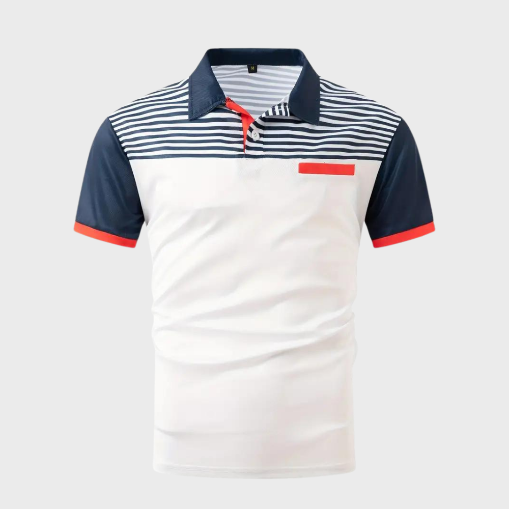 Wit gestreepte polo shirt met korte mouw en knopen