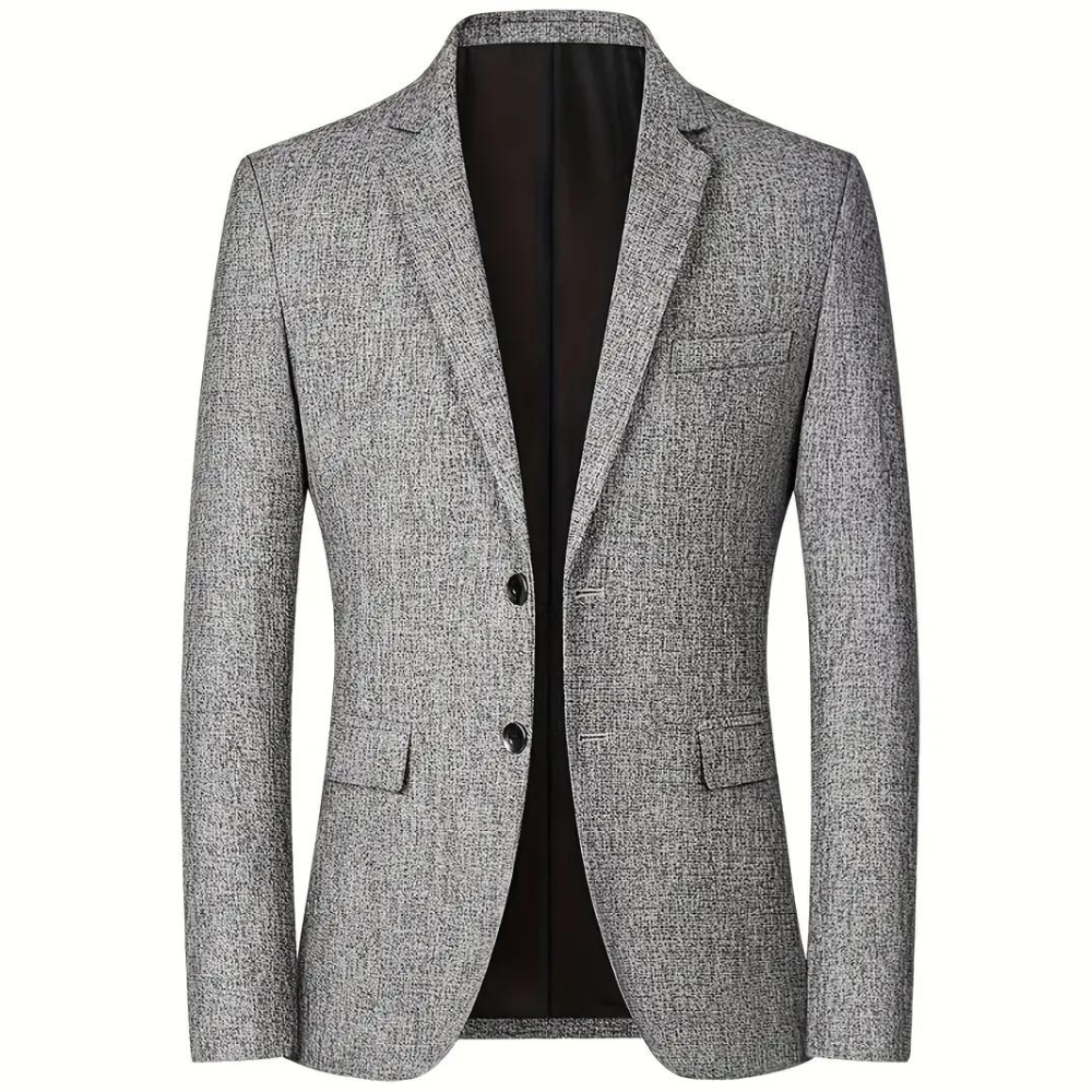 Voorkant grijze blazer voor heren