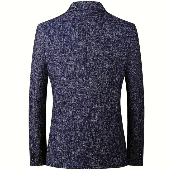 Achterkant blauwe blazer voor heren