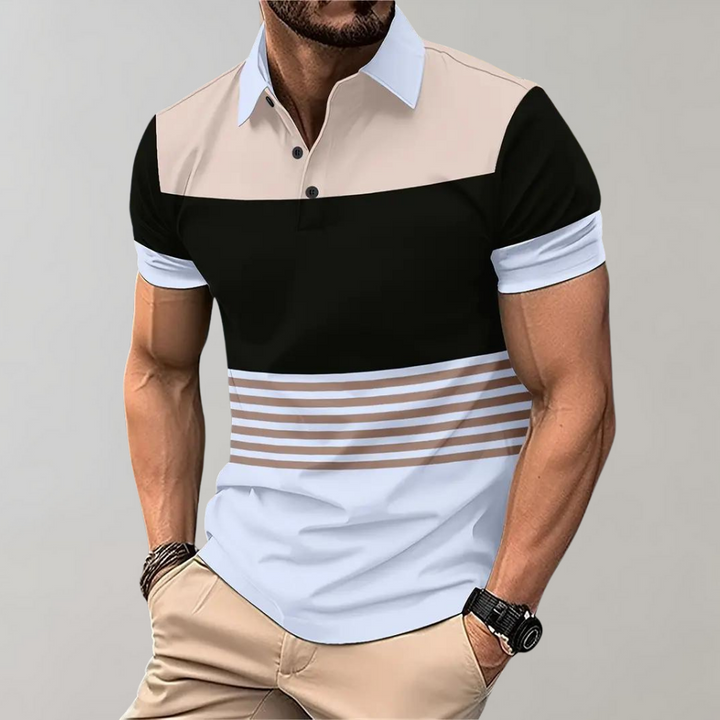 Beige gestreepte polo shirt met knopen en kraag