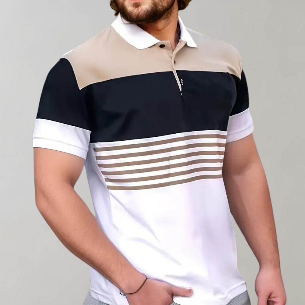 Beige gestreepte polo shirt met knopen en kraag