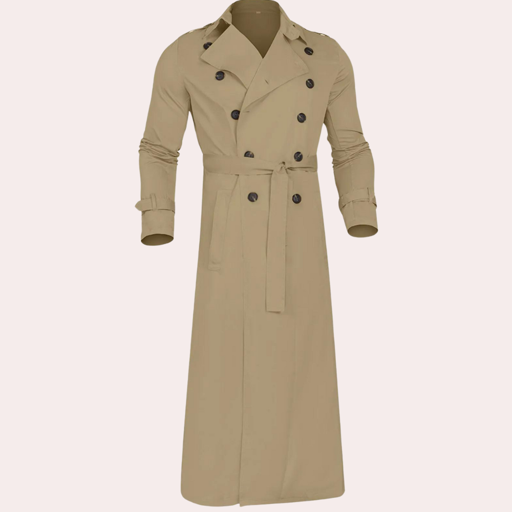 Khaki lange trenchcoat jas voor heren