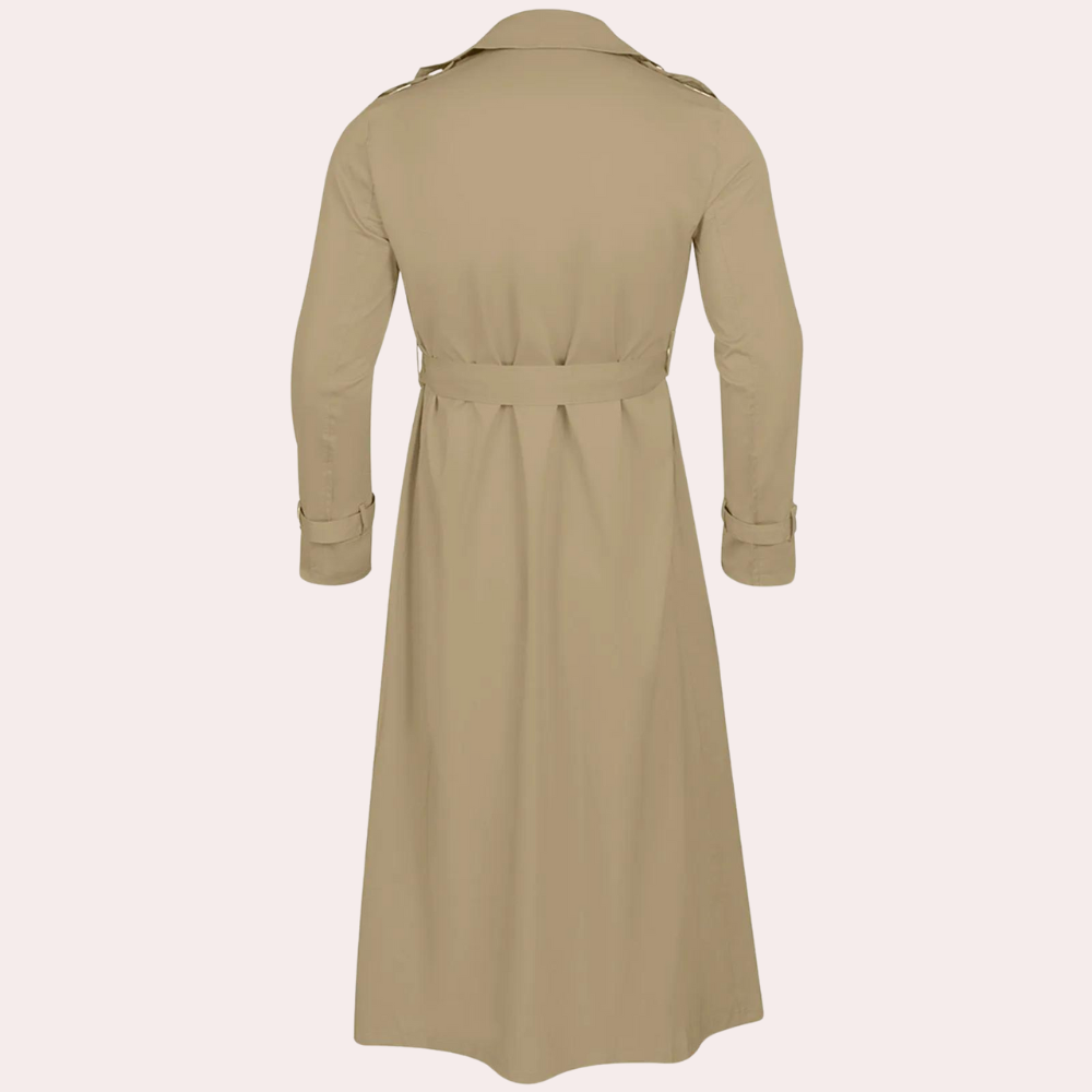 Khaki lange trenchcoat jas voor heren