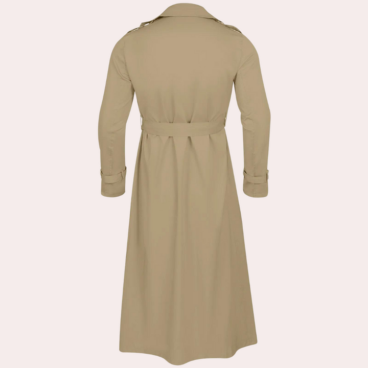 Khaki lange trenchcoat jas voor heren