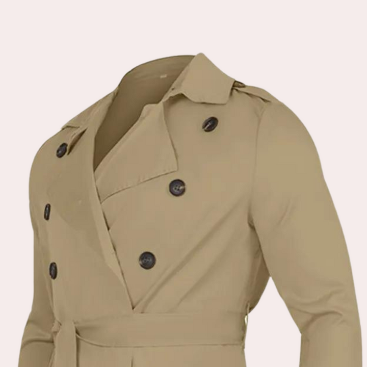 Khaki lange trenchcoat jas voor heren