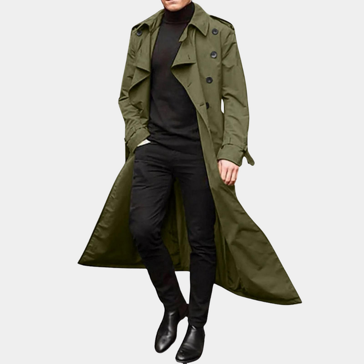 Groene lange trenchcoat jas voor heren