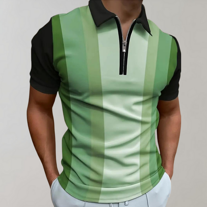 Groene gestreepte polo shirt met halve rits en kraag