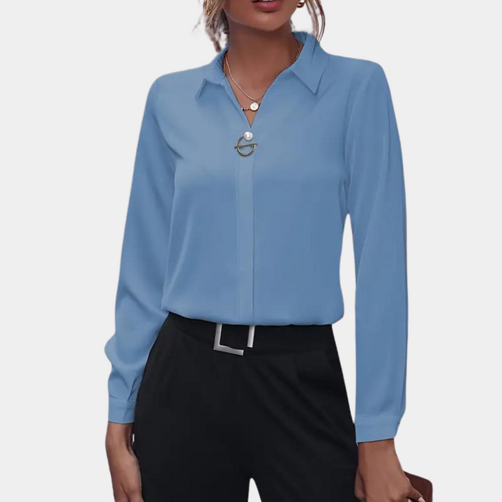 Blauwe effen blouse voor dames